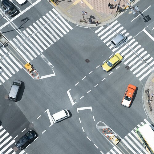 Different street intersection can be tested and the asphalt is marked with different roadmarks